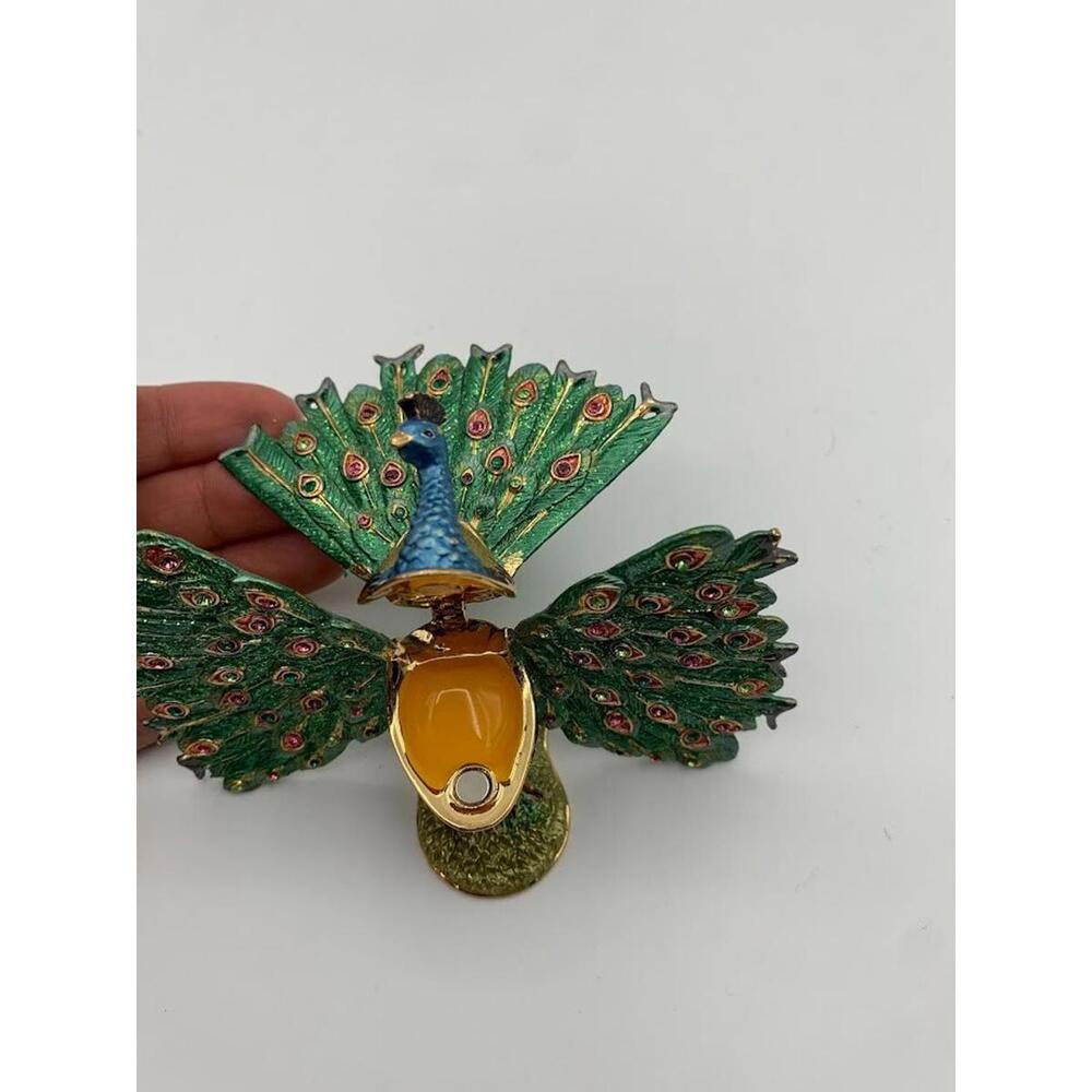 Peacock Bird and Turtle Jewelled Trinket Box - Enamelled - Picture 10 of 15